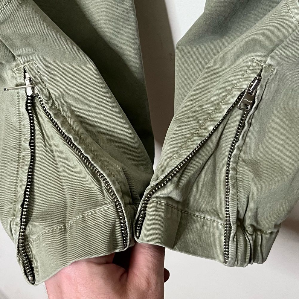 Frame Trapunto Moto Pants Washed Aloe Green Zip Hem Utility Jogger Women 27 - Picture 9 of 12